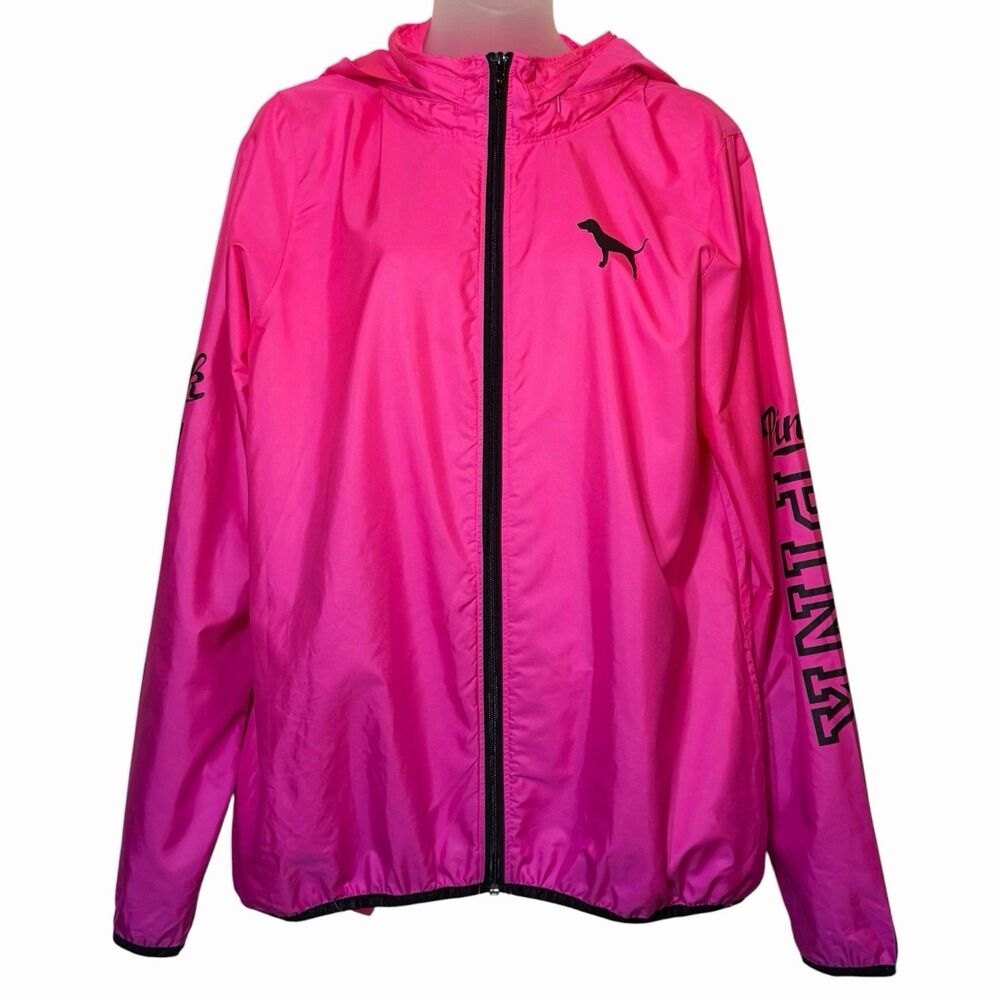 Victoria Secret PINK Ombre Windbreaker Jacket Womens M Pink Hooded Athletic